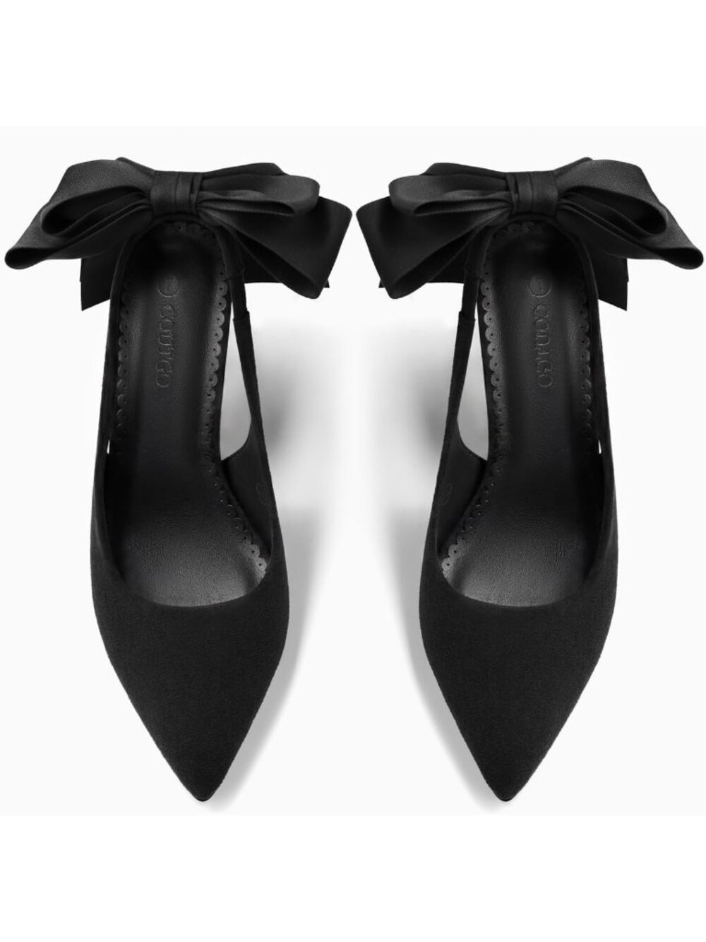 Women's Black Suede Slingback High Heels with Bow Closed Pointed Toe Dress Pumps - Picture 6 of 6